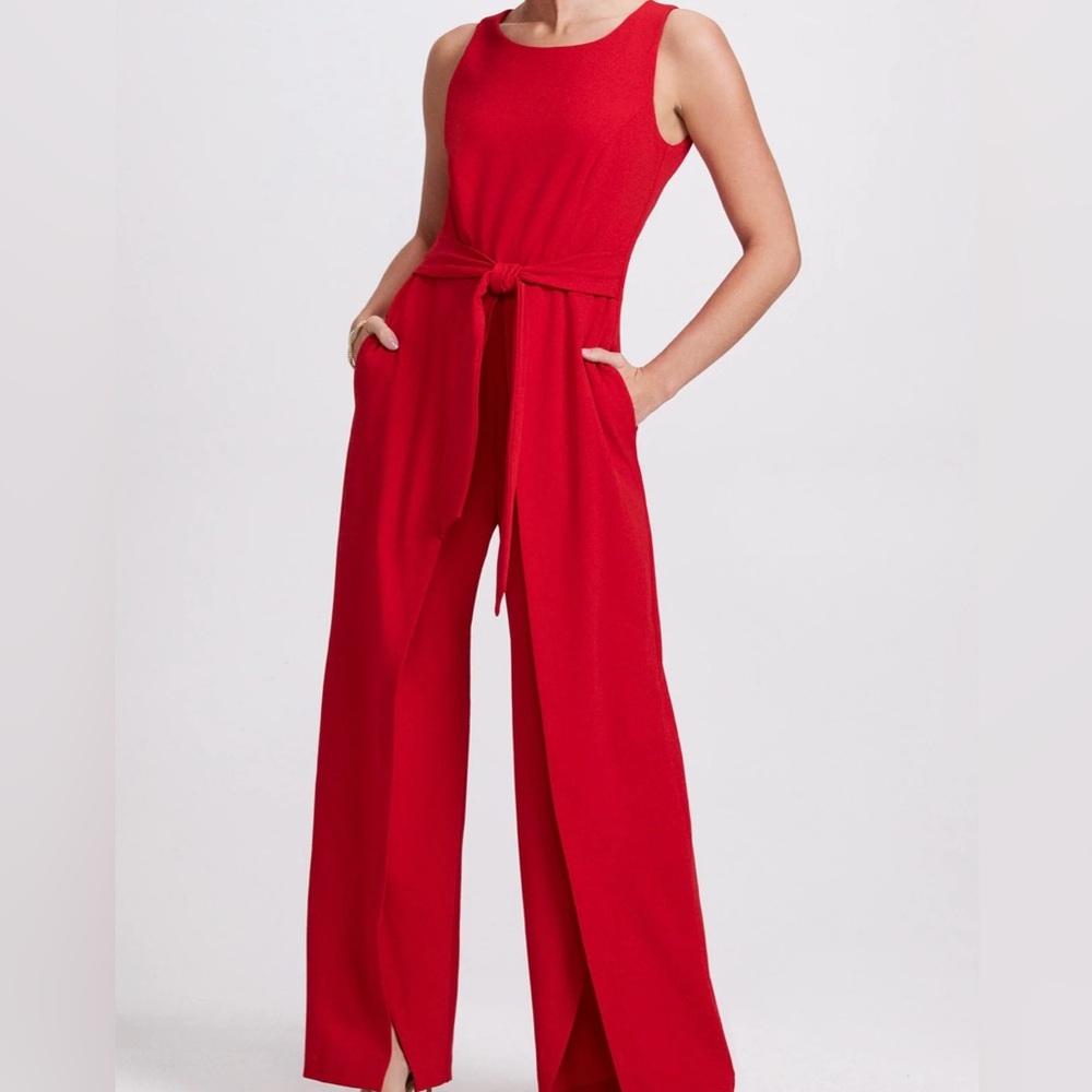 Laura Vibrant Red Tie-Waist Jumpsuit